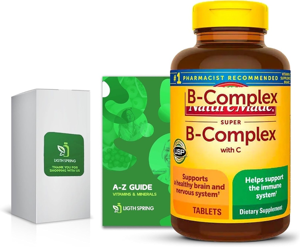 Super B- Complex med C, 460 tabletter med eksklusive vitaminer og mineraler A til Z - Bedre Ligth & Spring Guide (2 elementer)