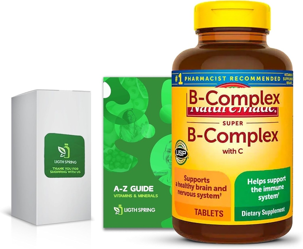 Super B- Complex med C, 460 tabletter med eksklusive vitaminer og mineraler A til Z - Bedre Ligth & Spring Guide (2 elementer)