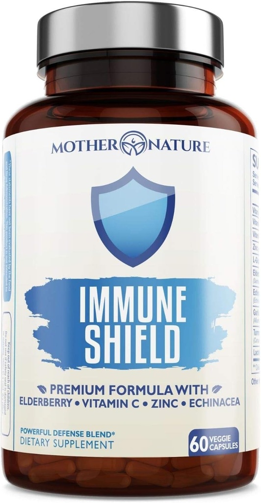Avanceret 7-in-1 immunstøtte supplement til allergier - Hyldebær, C-vitamin, zink og mere - øger immunitet hos voksne & børn (60 Veganske kapsler)