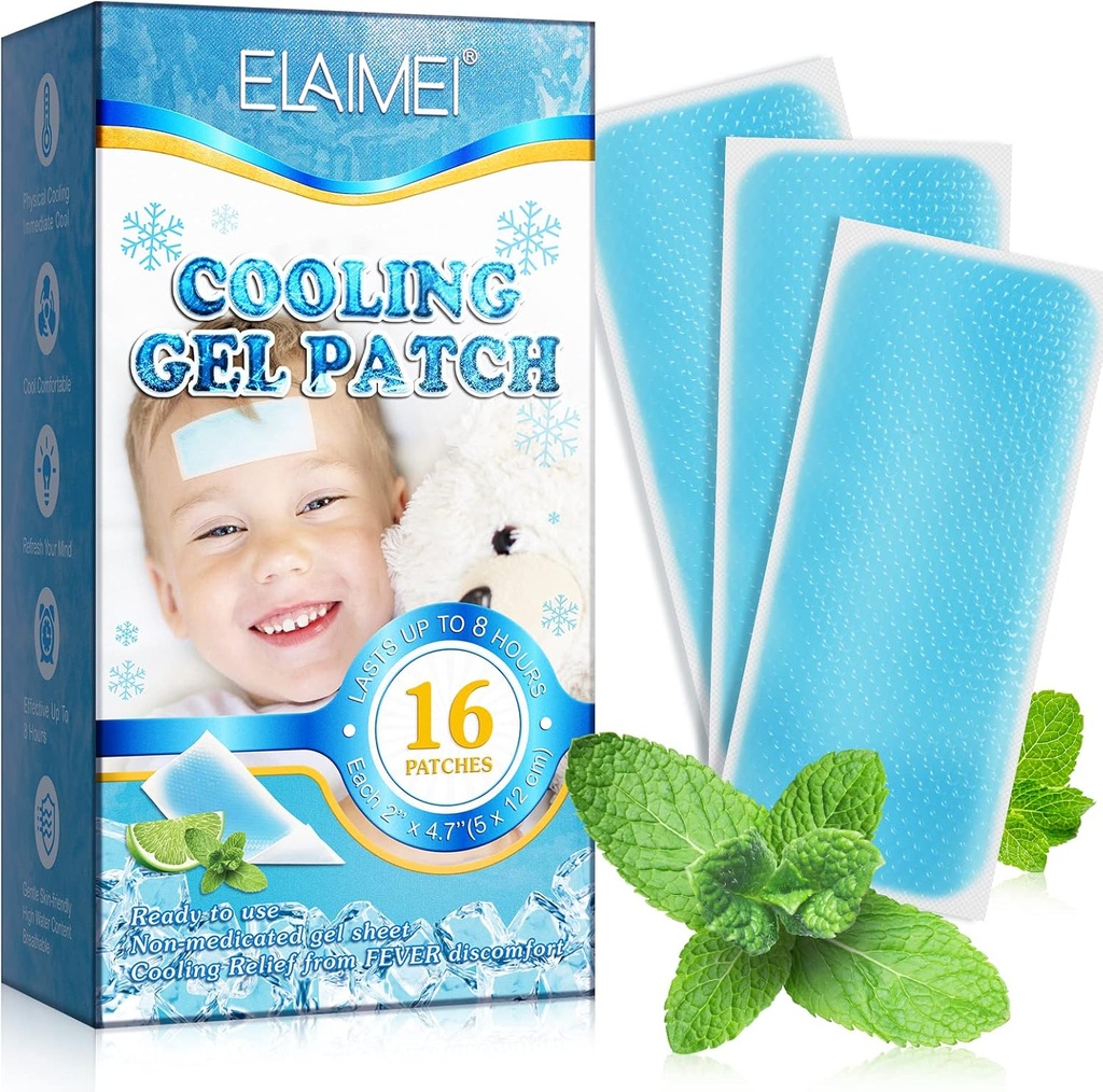 16 Sheets Fever Patches for Kids - Hot Weather Cooling Gel Patches for voksne - Hovedpine Patches - Forhead Fever Cool Pads