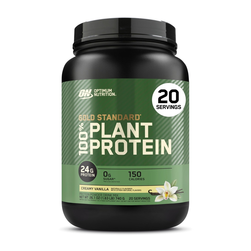 Optimum Nutrition Gold Standard 100% Plant Based Protein Powder, Gluten Free, Vegan Protein for Muscle Support and Recovery med Aminosyrer - Creamy Vanilla, 20 Servere (Packaging May Vary)