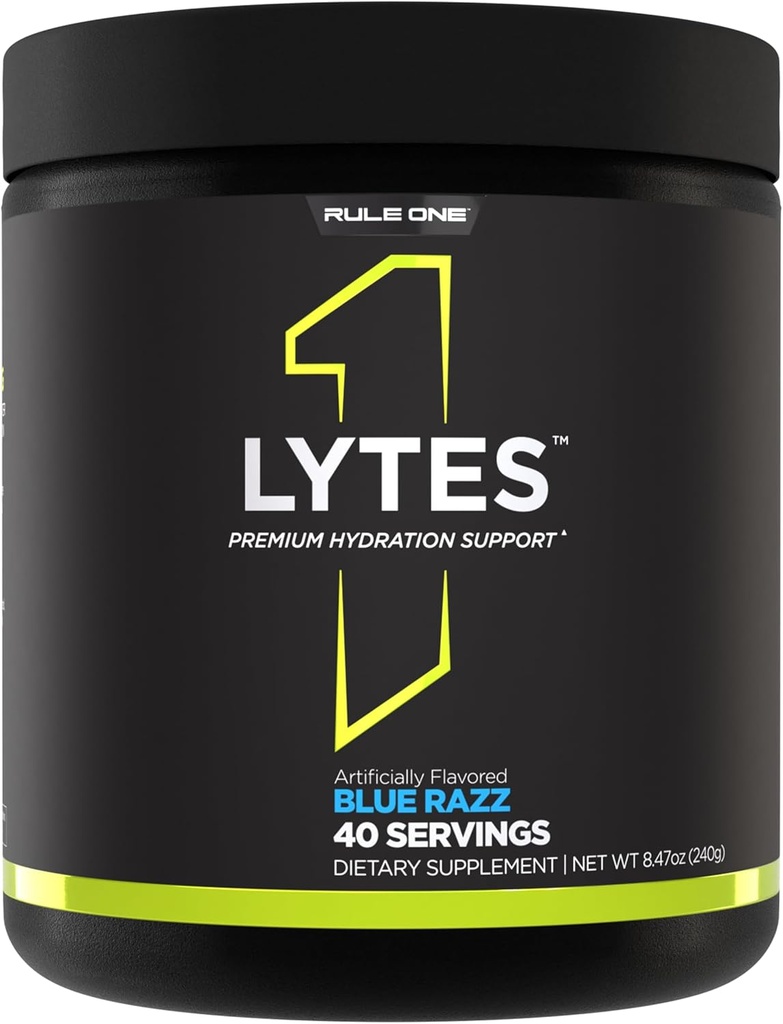 Regel 1 Lytes - Hydration Support Mix Featuring 5 Electrolyte Minerals Forbedret med Citrullin, kokos vand, og Watermelon Powders, Plus Antioxidant C-vitamin (40 Servere, Blue Razz)