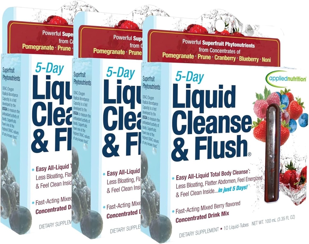 Anvendt Nutrition 5-Day Flydende Rengøring & Flush - 10 Flydende rør, pakke af 3 - Rydder ud Excess Matter & fremmer sund intestinal funktion - 30 Servere