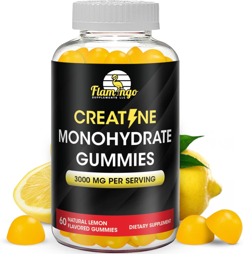 Kreatin Gummy Supplement- Lemon Flavored Creatin Monohydrat Pre Workout Chews for Energy Boost, Kreatin Supplement for Building Muskel og Styrke, Vegan, Non- GMO 90 Tæl