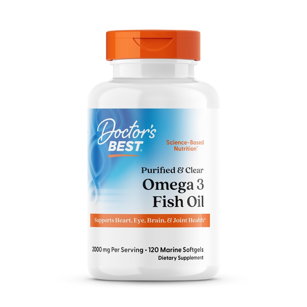 Lægens bedste renset og klar Omega 3 Fish Oil med Goldenomega, understøtter hjerte, øje, hjerne, & fælles sundhed, non-GMO, Gluten Free 120 Marine Softgels