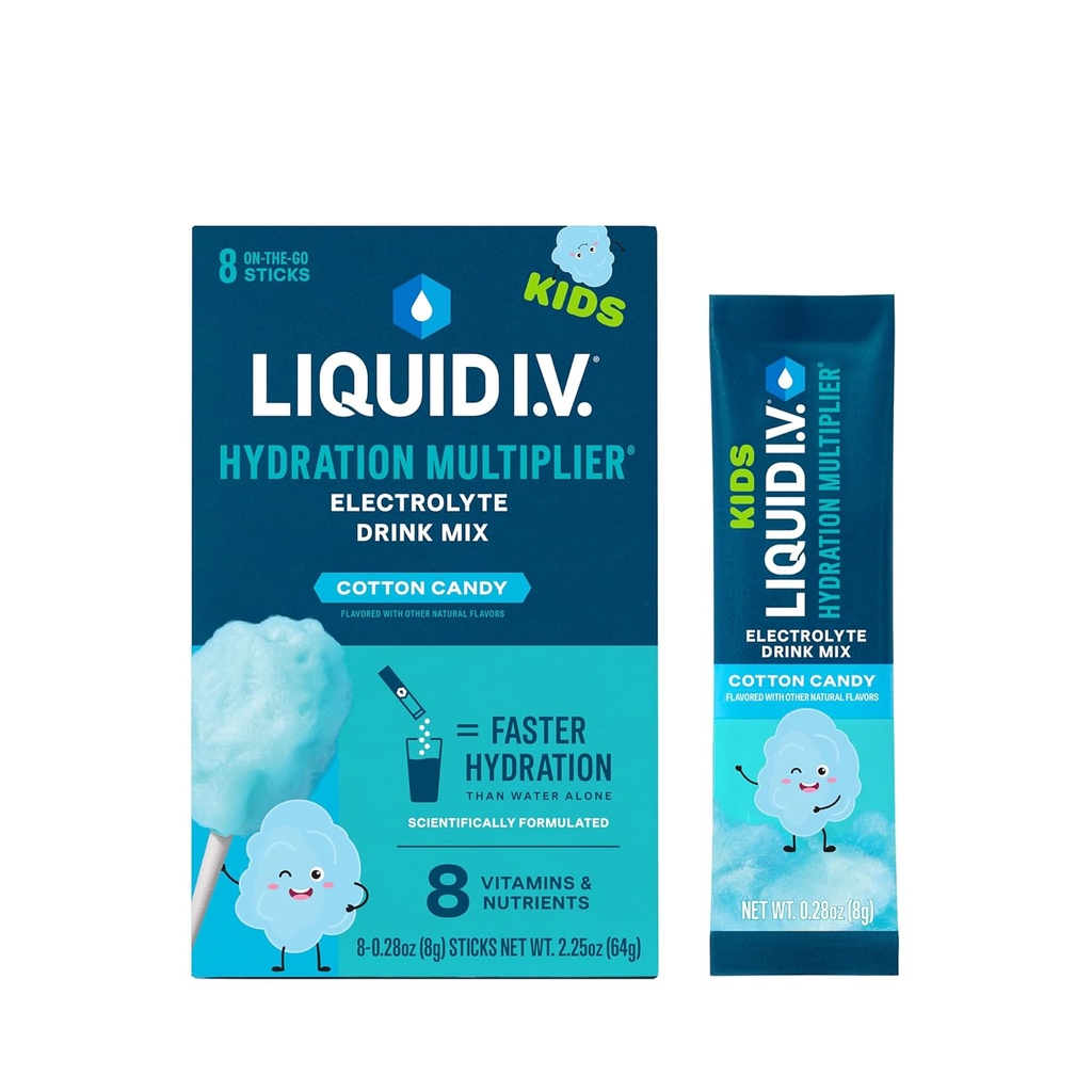 Liquid I.V. ® Hydration Multiplier ® + Kids - Cotton Candy Name 124; Electrolyte Powder Drink Mix # 124; 2 Pack (16 Servere)