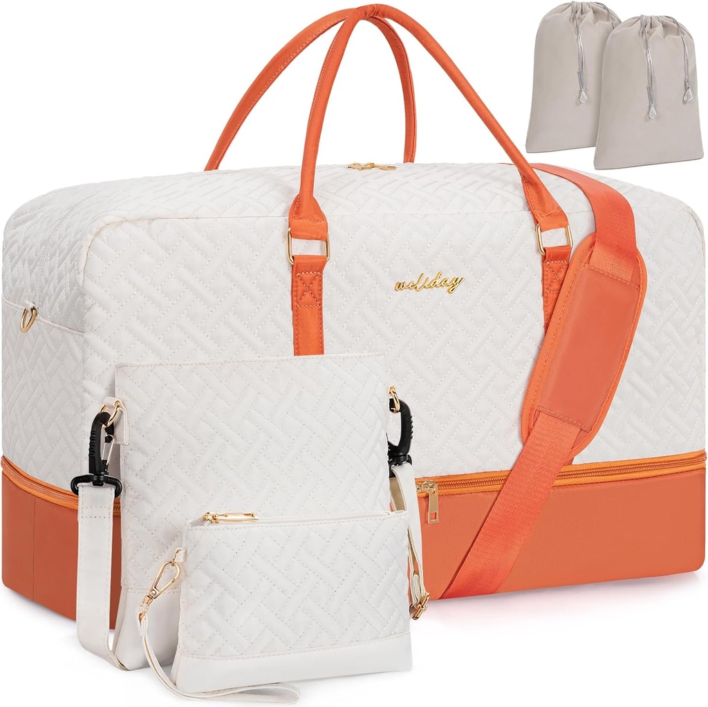 Weekender taske til kvinder, 5 stk sæt Carry on Overnight Bag, 23 "Travel Duffel taske med vandtæt Shoe Segment