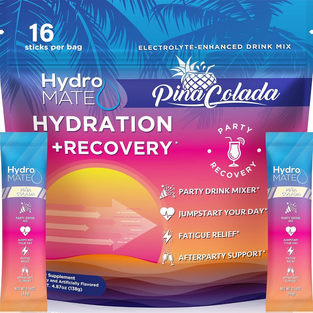 HydroMATE Electrolytes Powder Pakninger Ananas Hydration Accelerator Lavt Sukker Party Favors til inddrivelse Tropisk Piña Colada 16 sticks