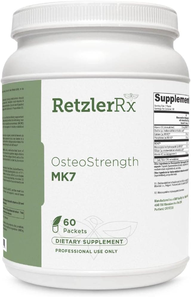 RetzlerRx ® OsteoStrength MK- 7 - Advanced Bone Health Supplement - 60 Pakker - MCHC (Ossopan 1100 ™), Vitamin D3, Vitamin K2, ch- OSA ® - Understøtter Bone Density & Strength