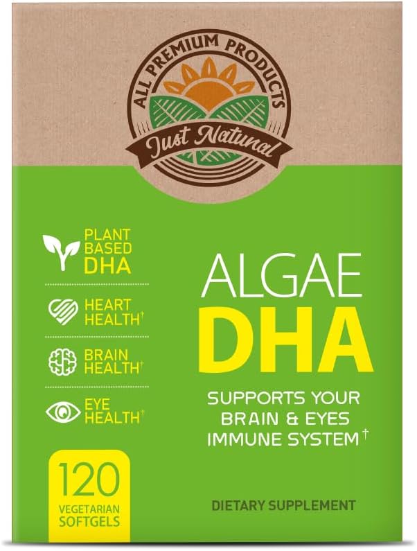 Alger DHA 120 Softgels x 1 Box - Vegan Omega-3 Supplement, Pure Plant- Based Carrageenan, DHA og Algae Oil (120 Tæl)