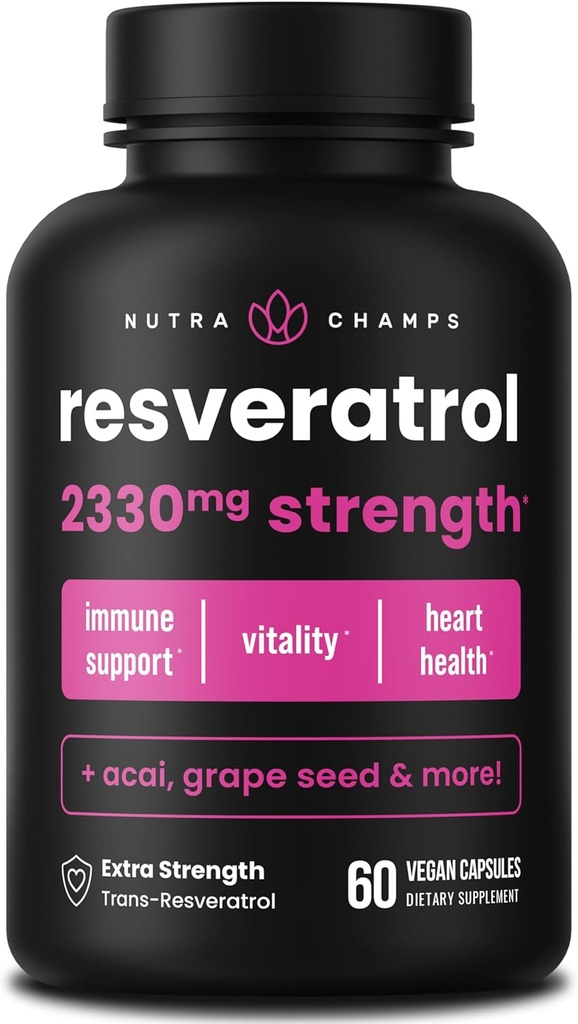 NutraChamps Resveratrol supplement, ekstra styrke Formel for sund aldring, immunforsvar, 60 Vegan kapsler med Trans- Resveratrol, Green Tea Leaf, Acai Berry & Grape Seed Extract