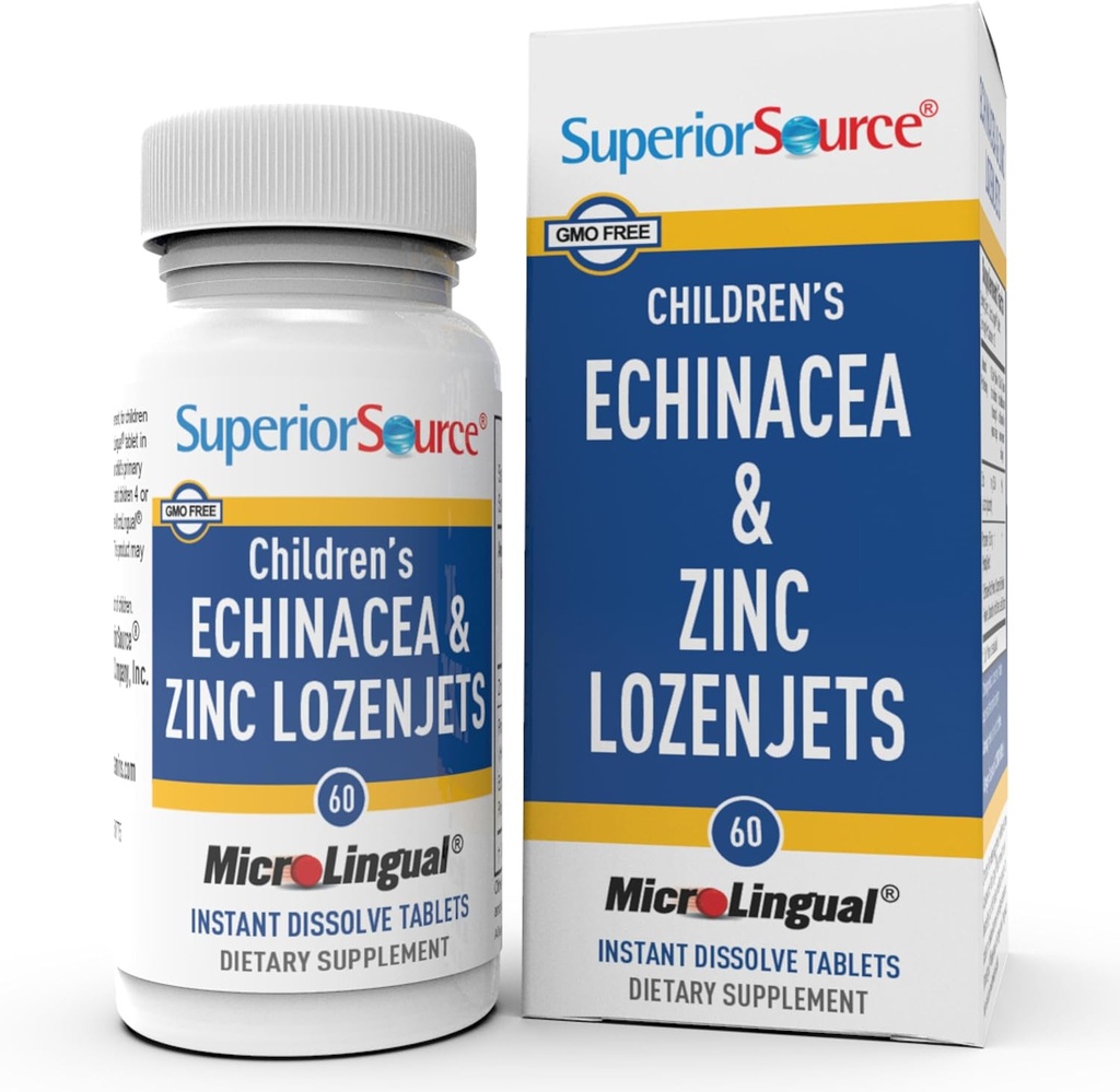 Superior Source Children's Echinacea & Zinc Lozenjets - Herbal Immune Support for Kids - Non-GMO & Gluten-Free - Peppermint - 60 MicroLingual Dissolvable Tablets
