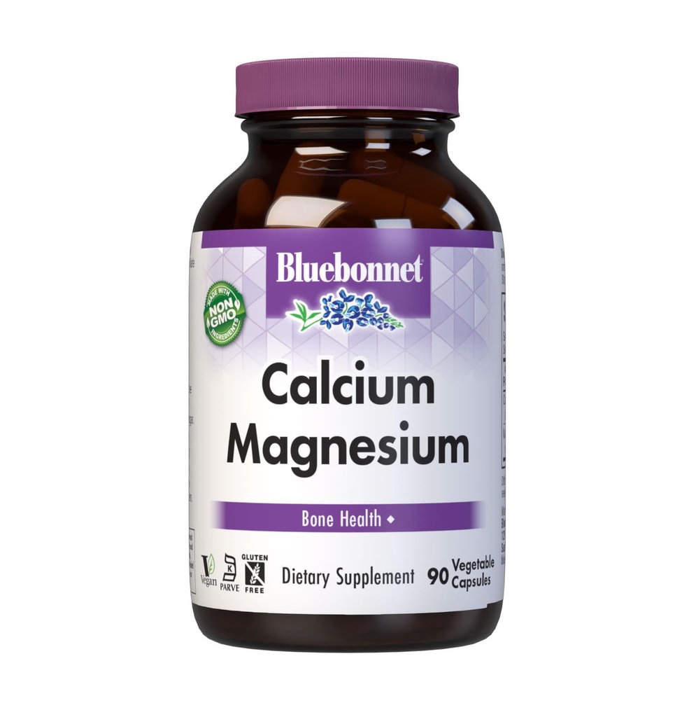 Bluebonnet Nutrition Calcium & Magnesium, Knoglesundhed *, Non- GMO, Vegan, Kosher Certificeret, Gluten- fri, Soy- fri, 90 Vegetabilske kapsler, 30 Servere
