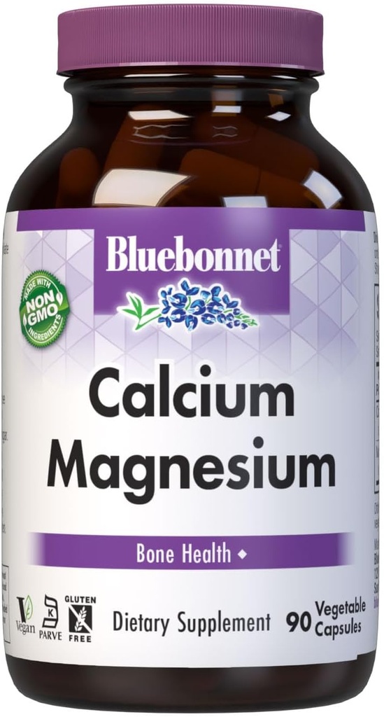 Bluebonnet Nutrition Calcium & Magnesium, Knoglesundhed *, Non- GMO, Vegan, Kosher Certificeret, Gluten- fri, Soy- fri, 90 Vegetabilske kapsler, 30 Servere