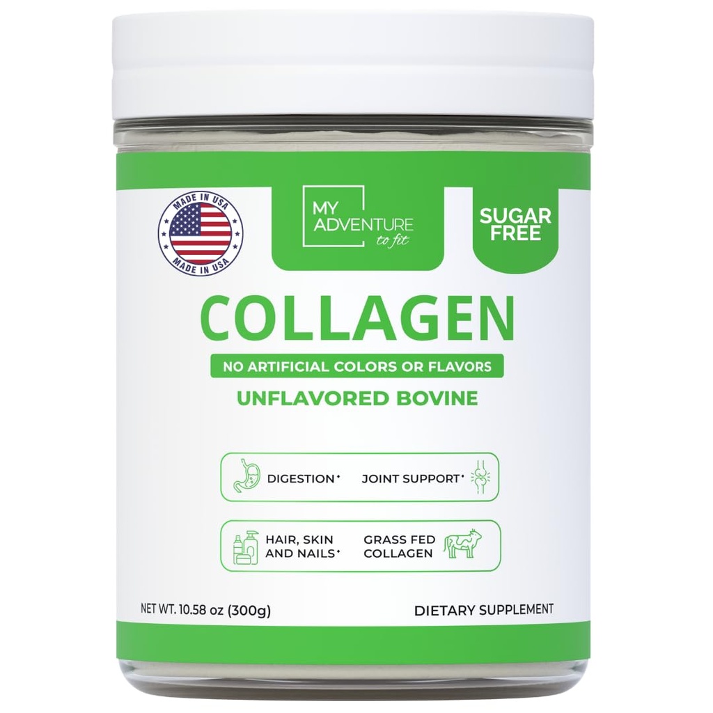 Min Adventure til Fit Hydrolyzed Collagen for Kvinder - Græs Fed Collagen pulver til muskelvækst & Collagen protein pulver - Keto Collagen pulver til Joints & Gut sundhed - Unflavored Bovine 300g