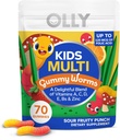 OLLY Kids Multivitamin Gummy Worms, Samlet sundhed og immunforsvar, Vitaminer og mineraler A, C, D, E, B og zink, Chewable Supplement, Sour Fruit Punch, 45 Day Supply - 70 Greve