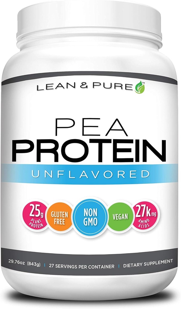 Lean & Pure Pea Protein Powder, Vegan, Low Carb, 25g protein, Ikke GMO, Gluten Free, 27 Servering, 843g