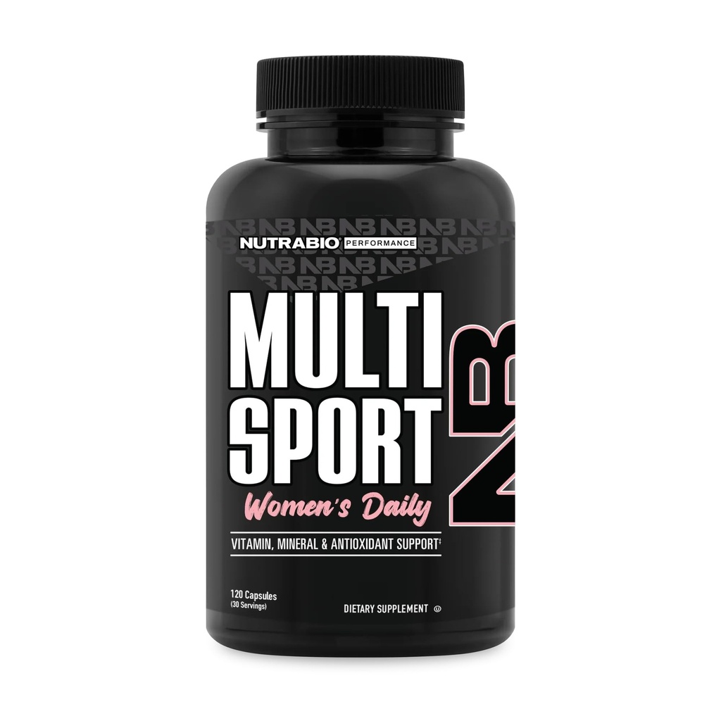 NutraBio Multisport for Kvinder - Kvinder MultiVitamin - 33 Vitamin, Mineraler, Mikronæringsstoffer - Rig i antioxidanter - Understøtter Peak Atletisk ydeevne, Energi, Metabolisme (120 Vegetabilske kapsler)