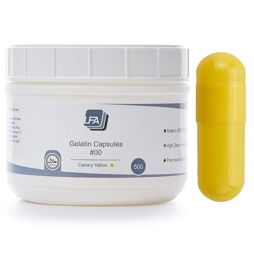 Tomme kapsler Størrelse 00 - Gul farvet Gelatine - 500 Greve - Fits Kapselfyldningsbakke Fyldningsbakke - Forenede Beef Gel Caps Easy Snap for DIY Powder Supplement piller - Certificeret Halal