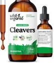Wild & Organic Cleavers Tinktur - Natural Detox Drops med Cleavers Leaf - Galium Aparine Herb Extract Supplement - Vegan, Sukker & Alkohol- Free - 2 fl oz
