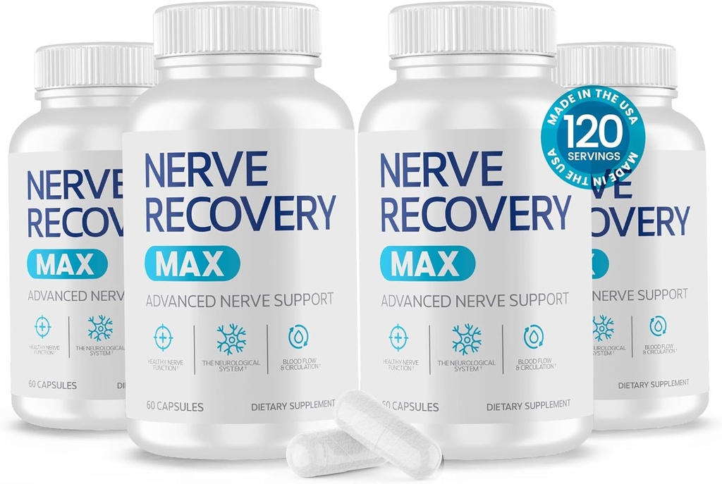 Ikke-GMO Advanced Nerve Support Supplement med vitamin D3 og Alpha Lipoic Acid til nervebeskyttelse og restaurering - Lavet i USA - 120- Day Supply, 4 flasker