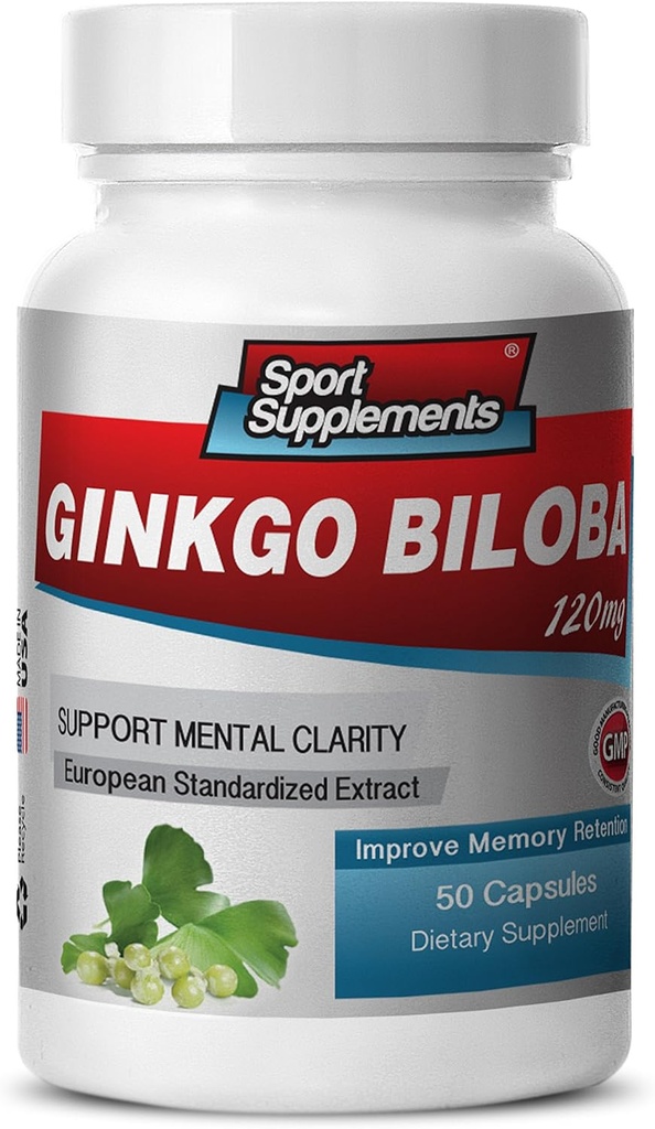 Hjerne Kosttilskud til hukommelse og fokus - Ginkgo BILOBA 120MG - Gingko biloba Plant, Focus Kosttilskud til voksne, Gingko biloba Kosttilskud, Ginko biloba piller Natural, Hukommelse supplement - 1B 60 Caps