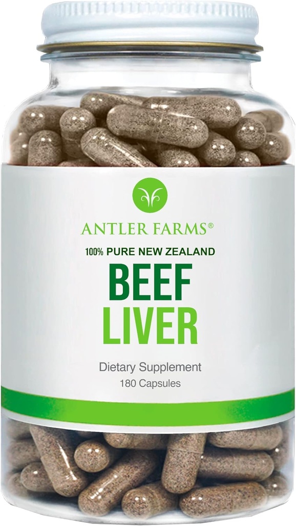 Antler Farms - 100% Pure New Zealand Oksekød lever, 180 kapsler, 500mg - Græsfod, kold forarbejdet supplement, Ren og ren rBGH fri, ingen Fyldere eller tilsætningsstoffer
