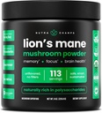NutraChamps Organic Lions Mane Powder - 2000mg kraftfuld Nootrop til hukommelse, fokus, immunstøtte - Vegan Lions Mane Mushroom Powder supplement med naturligt occurring Beta- glucans - 8oz