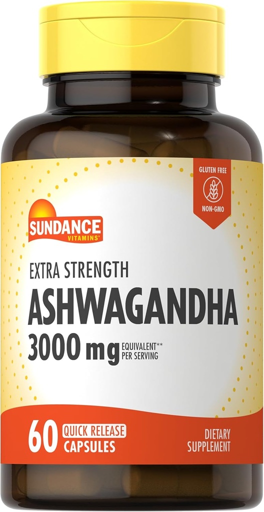 Sundance Ashwagandha Kapsler: 124; 3000mg; 124; 60 Greve: 124; Ekstra styrke: Formel: 124; med sort peber: ekstrakt: 124; Non- GMO og Gluten Free Supplement