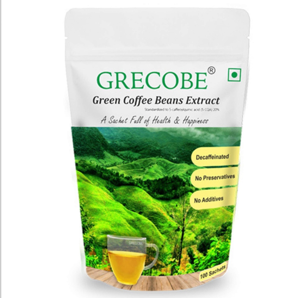 100% Pure Green Coffee Beans Extract med 50% chlorogene syrer, Deccafeined, antioxidant Budd124; Hold Metabolisme - (1Pouch- 100 breve)