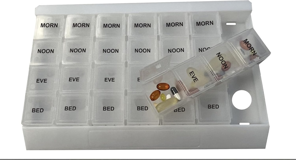 ProMed Unique XL Weekly 4 gange dagligt 7 dag pilleorganizer til medicinering, vitaminer og kosttilskud, pillekasse med aftagelige klare rum Det er BPA- Free med Food- Grade Plastic.