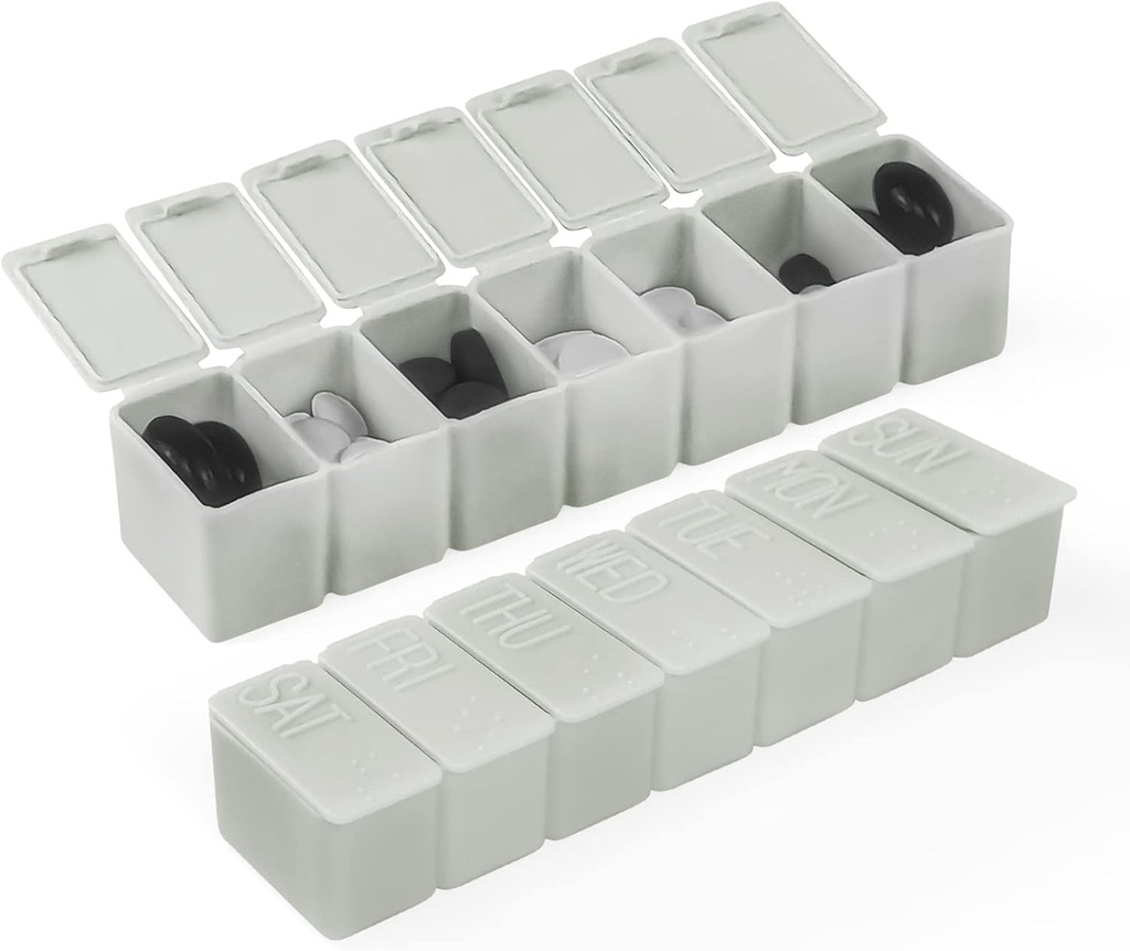 Ugentlig Lille Pill Organizer, 7 dages Pill Case, Daily Vitamin Case Medicine Box, Pill Containers for Medicine Supplements Fish Oil (2Pcs, Grey)