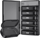 PULIV Ugentlig Pill Organizer med stor kapacitet, Dual Protection Pill Box 7 Dag, Gigt Venlig Pill sag let at åbne, Medicin Organizer for Vitaminer, Medicin, Fiskeolier, Kosttilskud (sort)