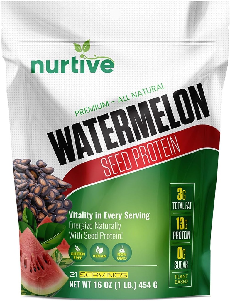 Vandmelon frø protein pulver - Plantbaseret protein med magnesium, jern og antioxidanter - Ideel til post- workout inddrivelse & bæredygtig ernæring - 21 Servering (16 oz / 454g)