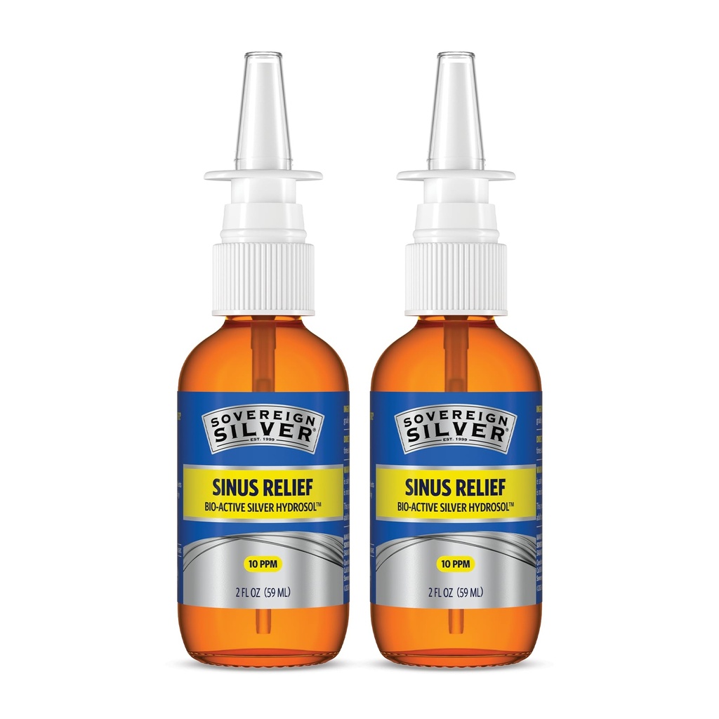 Sovereign Silver Bio- Active Colloidal Silver Hydrosol til immunforsvar - 10ppm - 2oz - Nasal Spray - pakke med 2