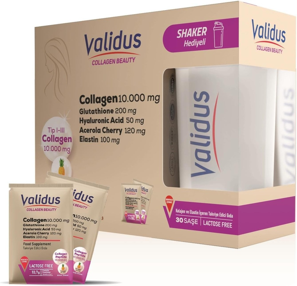 Validus Collagen 10. 000 mg + Elastin 100 mg + Glutathion 200 mg 30 Sachets + Shaker