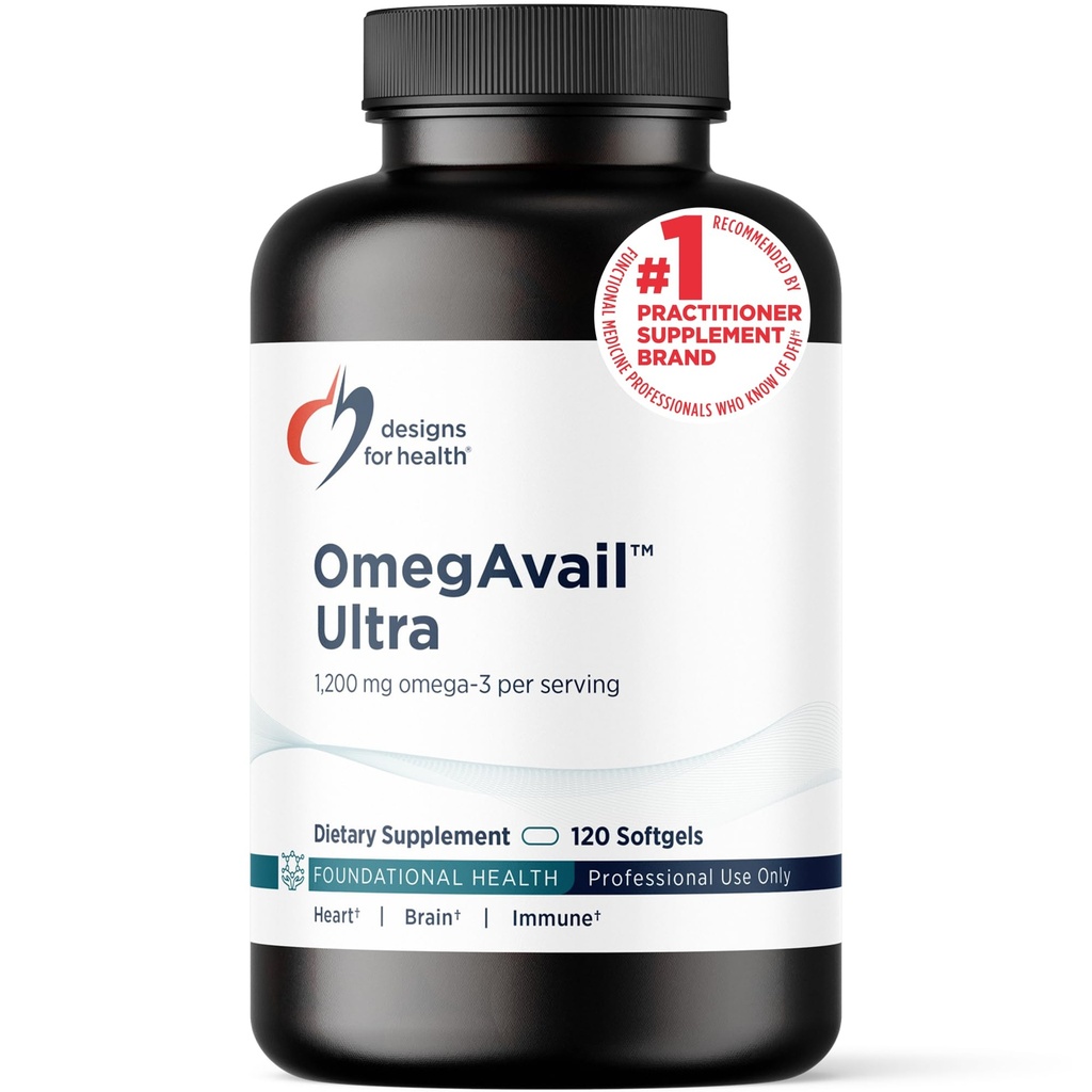 Design for sundhed OmegAvail Ultra TG Fish Oil 1200mg - Triglycerid Form Omega 3 Fish Oil Supplement med DHA / EPA - Ingen Fishy Eftersmag (120 Softgels)