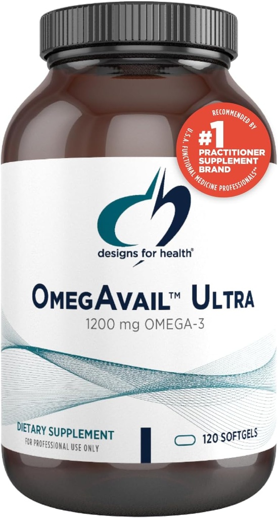 Design for sundhed OmegAvail Ultra TG Fish Oil 1200mg - Triglycerid Form Omega 3 Fish Oil Supplement med DHA / EPA - Ingen Fishy Eftersmag (120 Softgels)