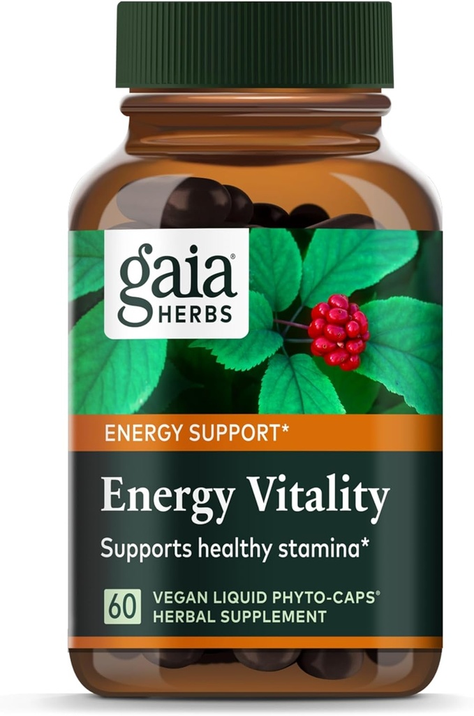 Gaia urter Energi Vitality - Energistøtte supplement til at opretholde sund energi og stress niveauer - med Ginkgo, Ginseng, grøn te, og nælde * - 60 Vegansk flydende Phyto- kapsler (20-dages forsyning)