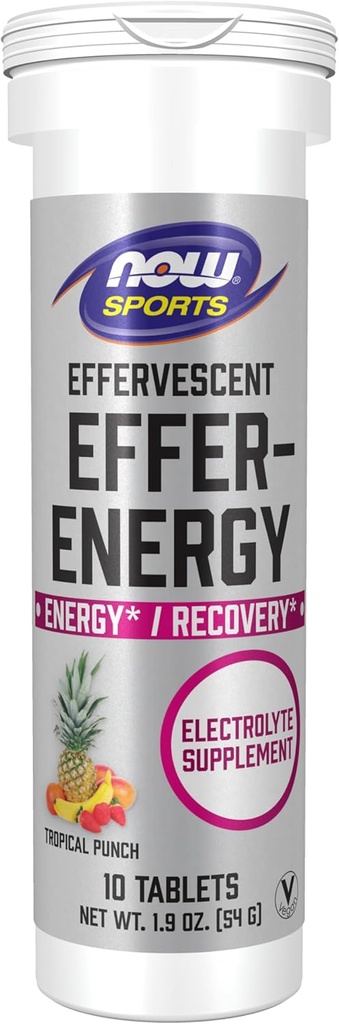 Now Foods Sport Nutrition, Effervescent Effer- Energy, Electrolyte Supplement, Energy * / Recovery *, Tropical Punch, 10 tabletter