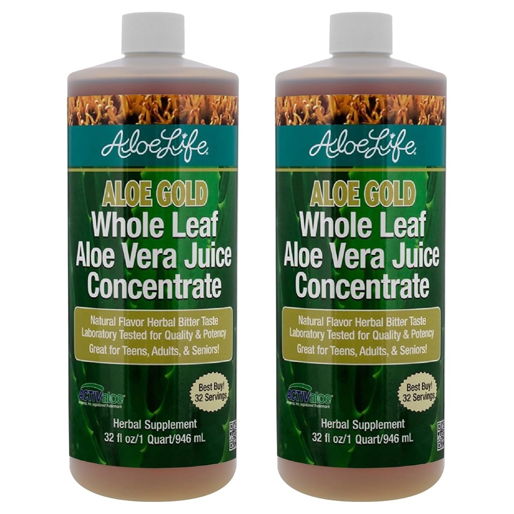 Aloe Life - Whole Leaf Aloe Vera Juice, Organic, Gluten- Free (Aloe Gold, 32 oz)