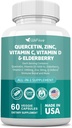60 Grev Quercetin 50 mg Zink 1000 mg C 5000 IE vitamin D3 1000 mg Gurkemeje 1000 mg Elderberry med Q- Defend immunblend Reisshi Nettle Arteemisinin, Non- GMO, Free Supports Health