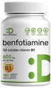 Benfotiamin 600mg Per servering, 180 Veggie kapsler (300mg Per Cap) - Fat Opløselig vitamin B1 Thiamin supplement - 3. part testet, Vegan, Non- GMO, Gluten Free