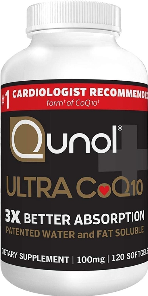 Qunol CoQ10 100mg Softgels, Ultra 3x Bedre Absorption Coenzym Q10 Supplements - Antioxidant Supplement til Vaskulære og hjerte sundhed & energiproduktion - 4 måneder Tilgang - 120 Tæl