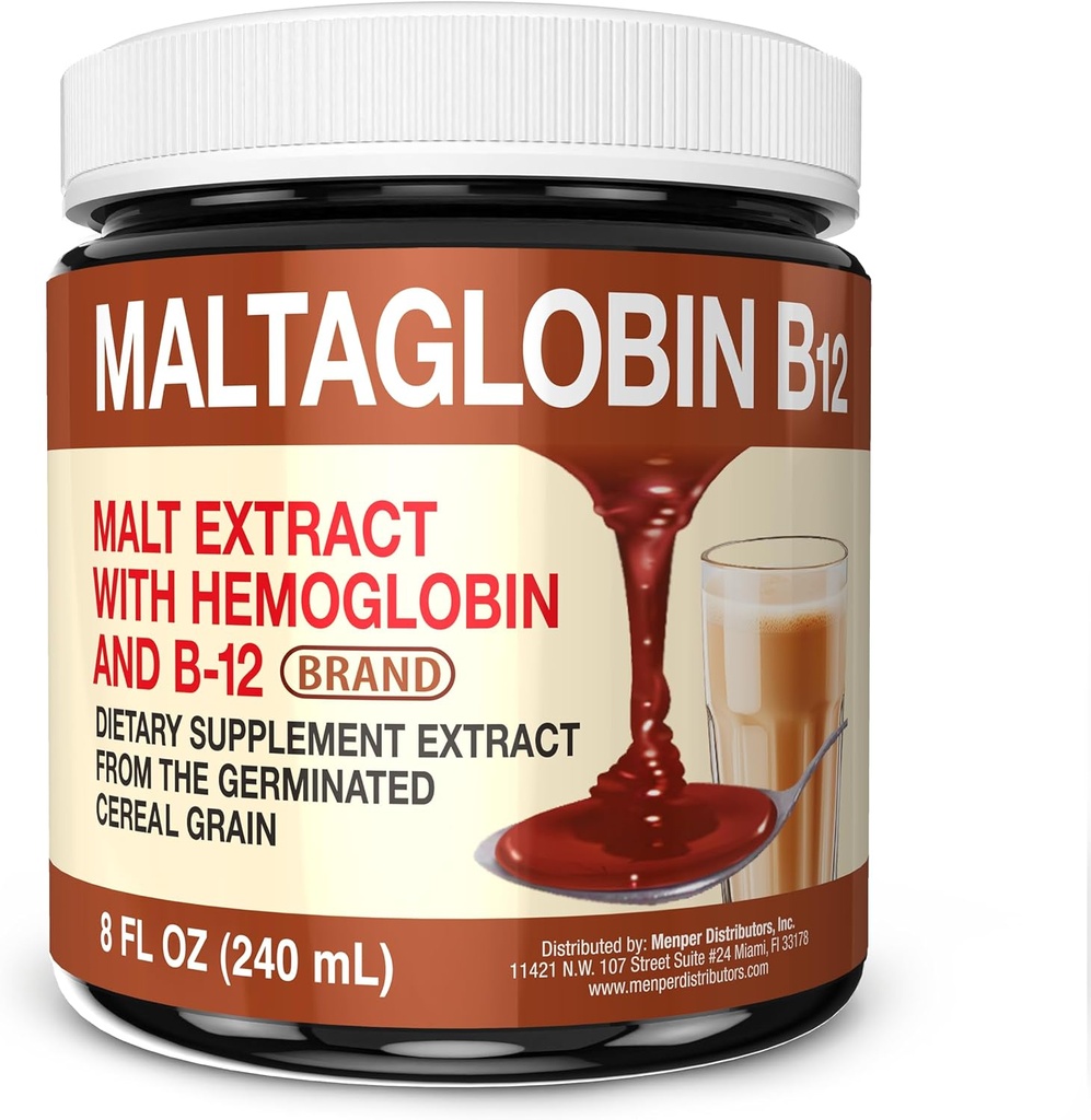 Maltaglobin Vitamin B12 Kosttilskud, Hæmoglobin Support, B12 Vitaminer for energi, 8 fl oz, 1- Pack