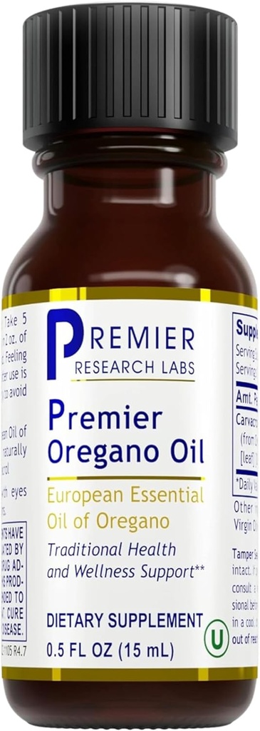 Premier Research Labs Premier Oregano Oil - Oil of Oregano Drops med Carvacrol, Spiselige Oregano Essential Oil Supplement for immunforsvar & Gut Health - 0.5 Fl Oz