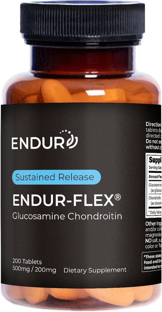 ENDUR- FLEX, Glucosamin Chondroitin Fælles supporttillæg til at hjælpe med at bevare din aktive mobilitet, Gluten Free, 500mg / 200mg (200 tabletter)