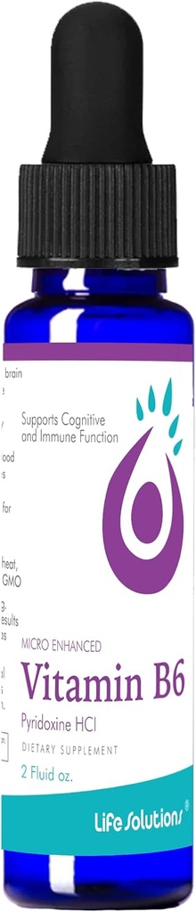 Life Solutions Vitamin B6 Pyridoxin HCI - B Vitaminer Supplement, B6 Vitaminer 25mg, - Essential B6 Supplement for Metabolisme, Energi, og Nervesystemet Support 2oz Liquid Dropper
