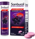 Sambucol Sort Elderberry Effervescent tabletter - Elderberry med zink og C-vitamin til voksne, Elderberry Opløsning tabletter, bær - 15 Greve