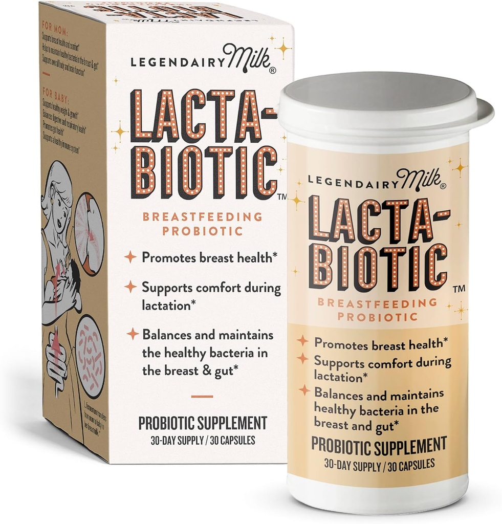 Legendairy Milk Lacta- Biotic Amning Probiotisk Medical 124; Amning Kosttilskud Medical 124; Bryst og Gut Sundhed for mor og spædbarn immunsundhed for baby Medical 124; Dagligt tillæg for sund Amning Medicate 124; 30 Tæl